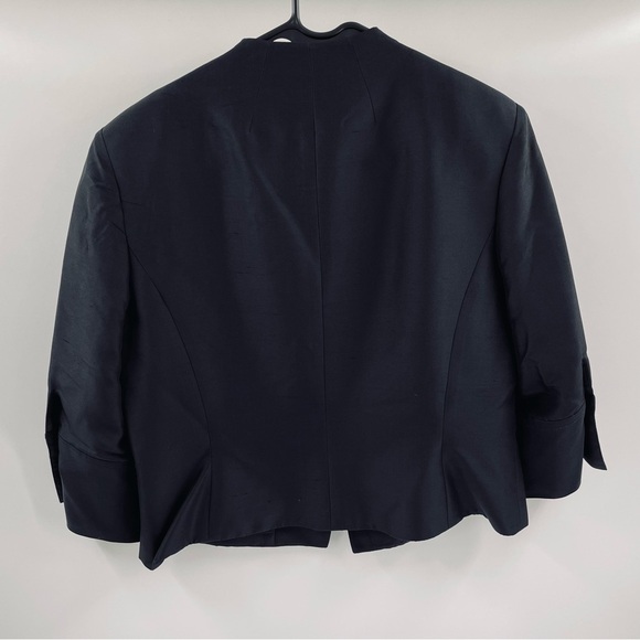 Papell Black 100% Silk Button Hidden Placard Button Detail Sleeve Top Shirt - Picture 5 of 9
